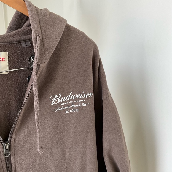 Budweiser x PacSun Brown Zip-Up Hoodie Graphic Logo Sweatshirt - Picture 4 of 5